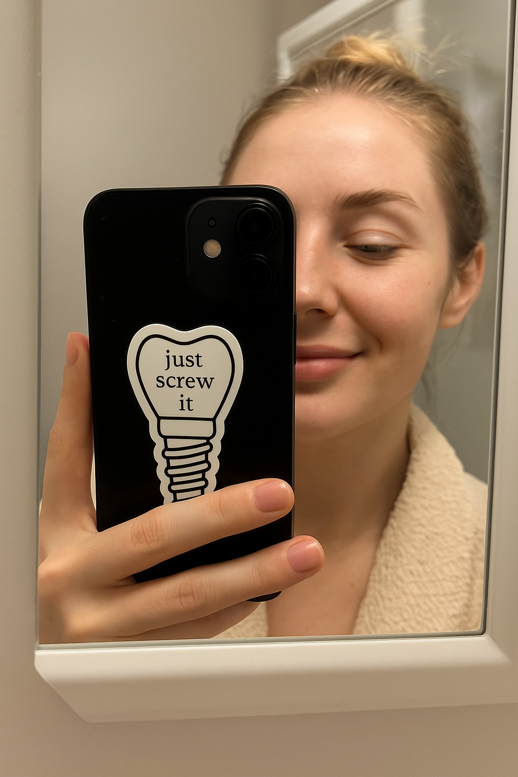 Just Screw It Sticker – Bold Dental Implant Vinyl Decal for Water Bottles, Laptops & More