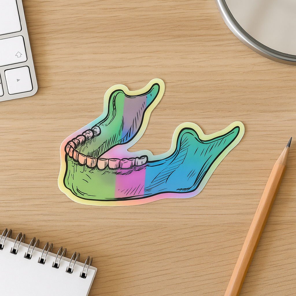 Anatomical Jaw Sticker – Rainbow Gradient Mandible Decal for Dental Pros & Students