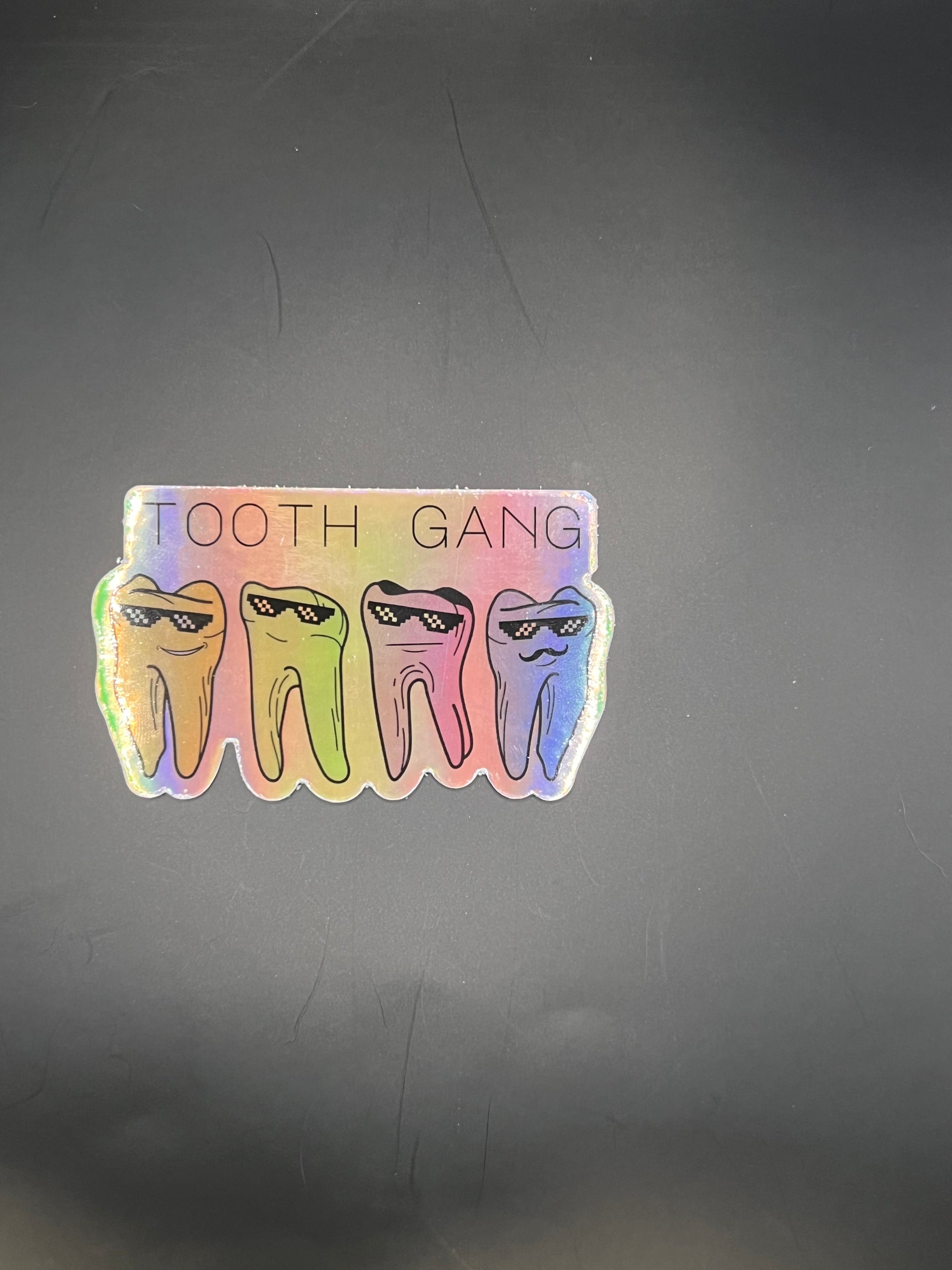 Tooth Gang Sticker – Funny Dental Holographic Decal for Water Bottles, Laptops & More
