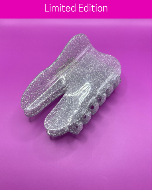 Large Sparkling Silver Tooth Claw Hair Clip