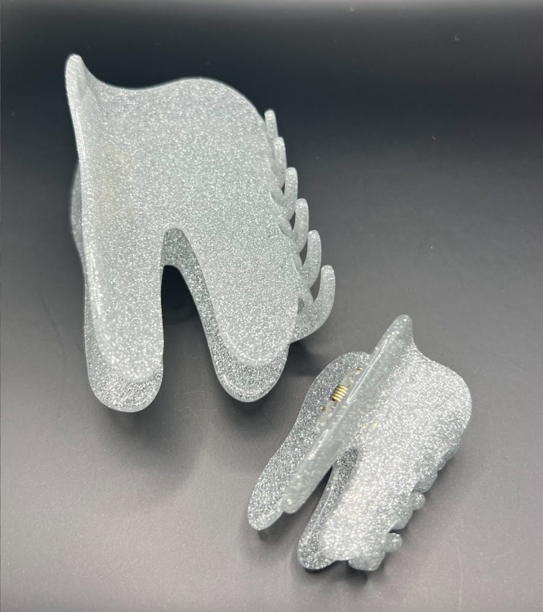 Sparkling Silver Tooth Claw Hair Clip Large
